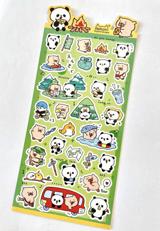 Stickers Panda and Beaver Camping