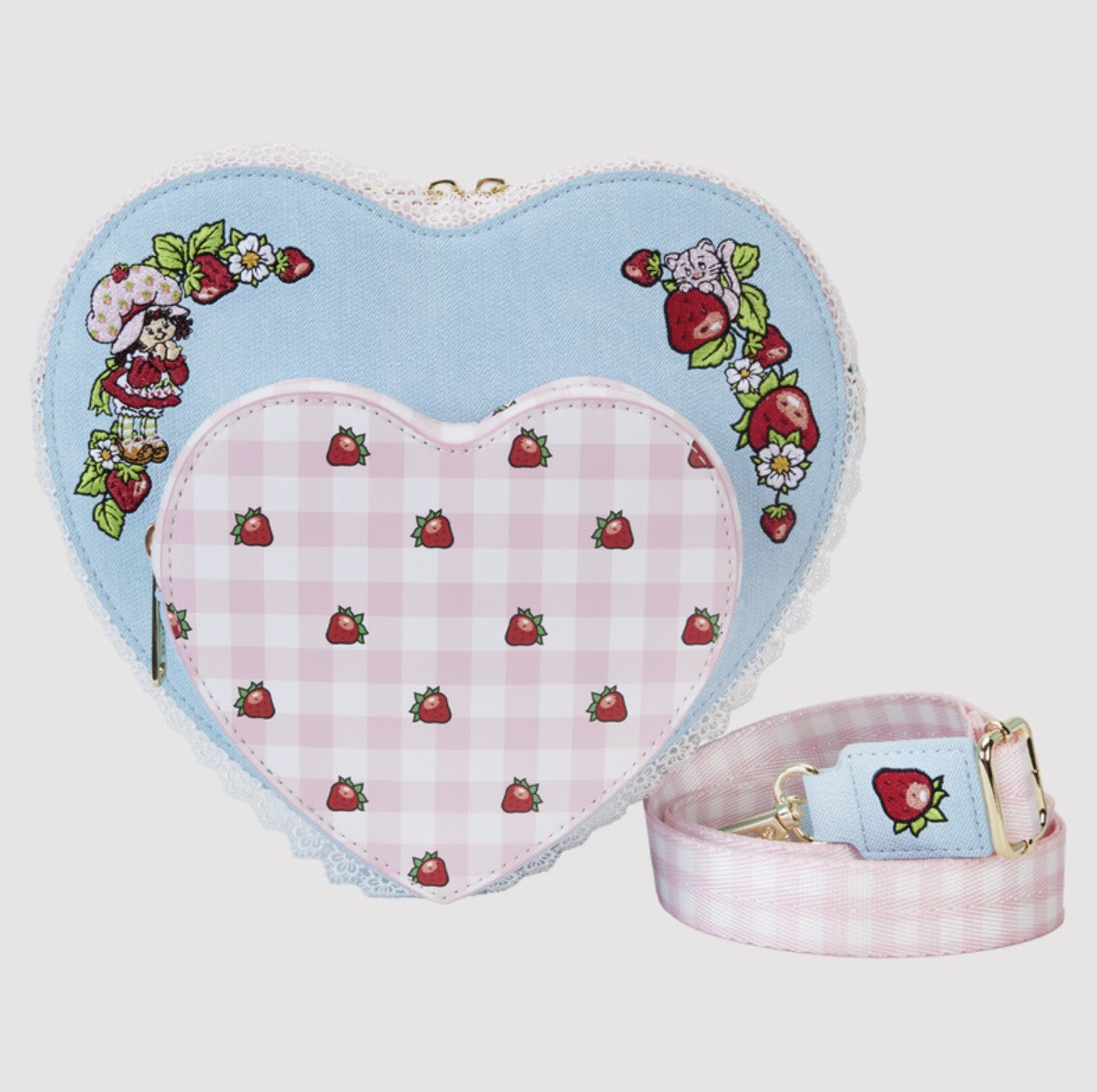 Strawberry Shortcake Denim Heart Shaped Figural Crossbody Bag