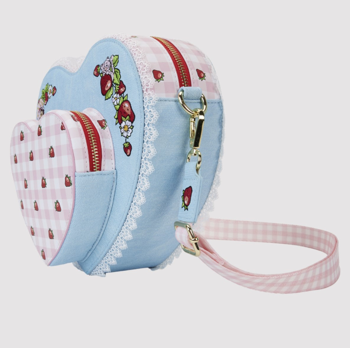 Strawberry Shortcake Denim Heart Shaped Figural Crossbody Bag