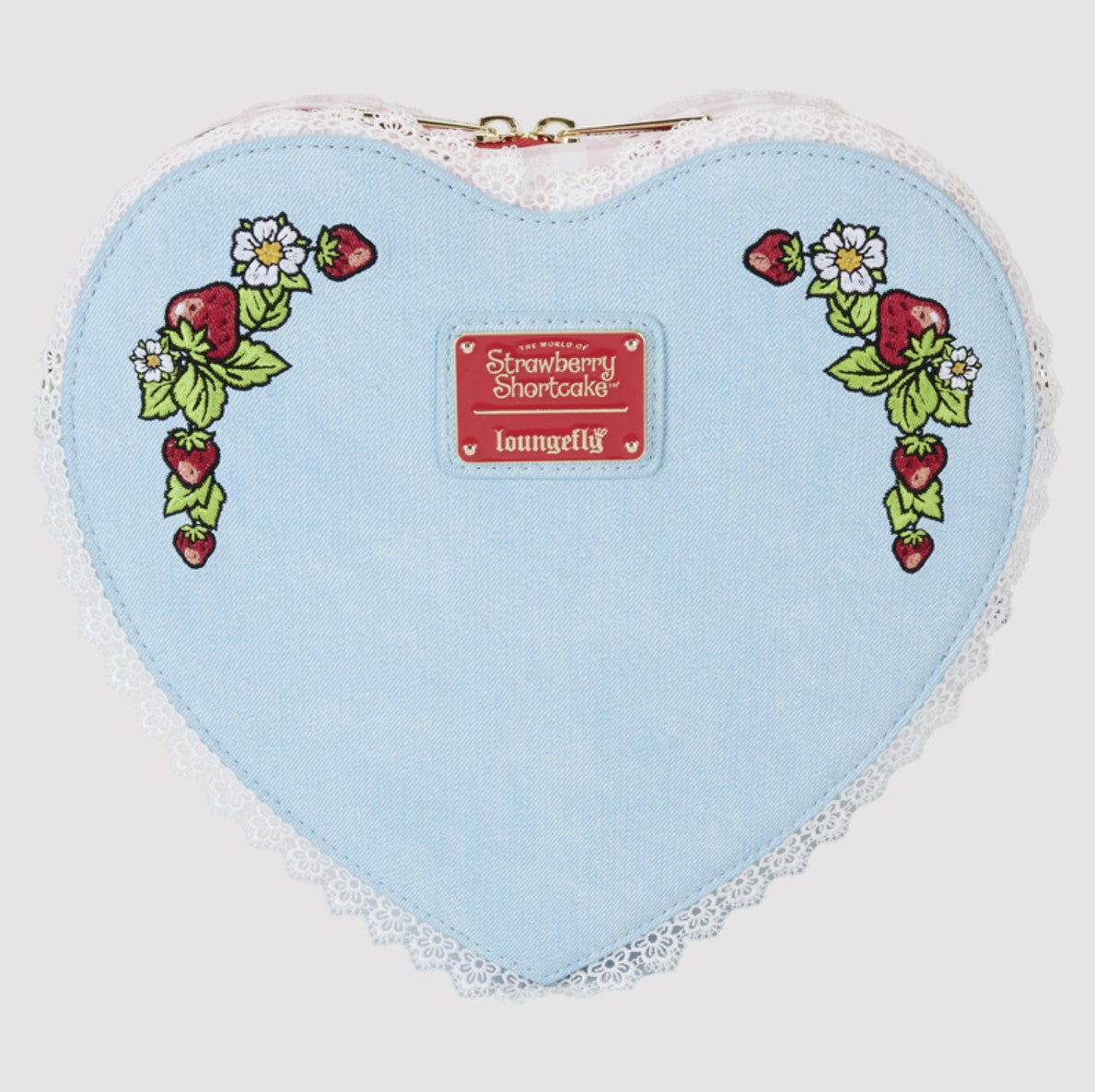 Strawberry Shortcake Denim Heart Shaped Figural Crossbody Bag