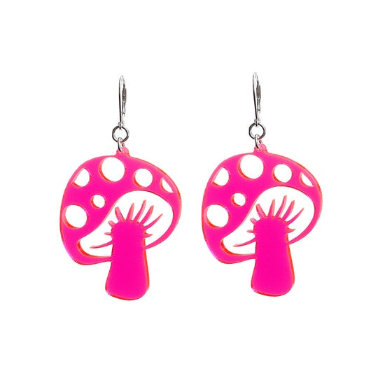 Earrings Big Magic Mushroom Transparent Pink