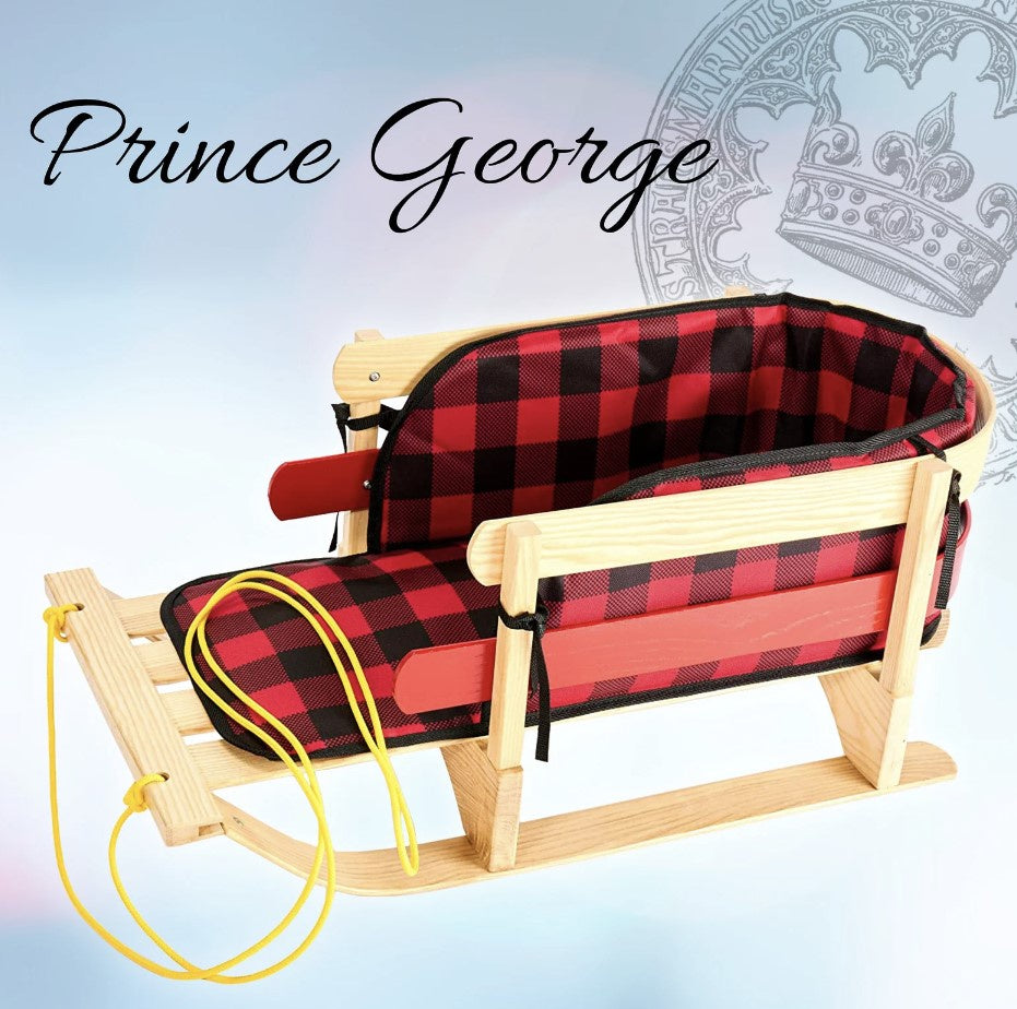 Prince George Handcrafted Wood Baby Snow Sled with Cushion Seat